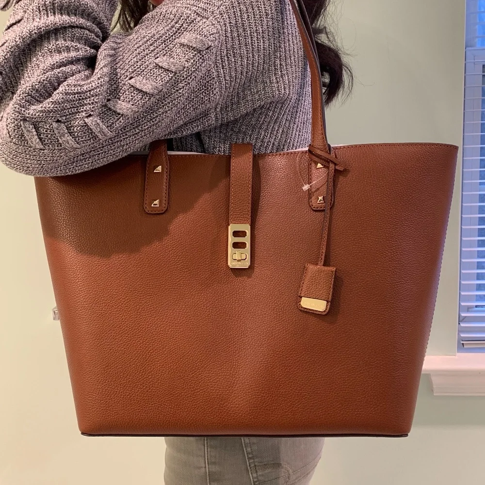 Michael Kors Brown Leather Tote with Gold-Tone Hardware